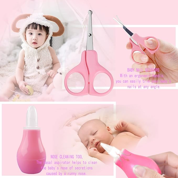 Baby Care Kits,Baby Grooming Kit,10 in 1 Newborn Essentials Must Haves,Baby Nail Clippers Baby Brush Baby Comb Earpick Nose Cleaning Tool Baby Nail File Nursing Baby Kit (Pink)
