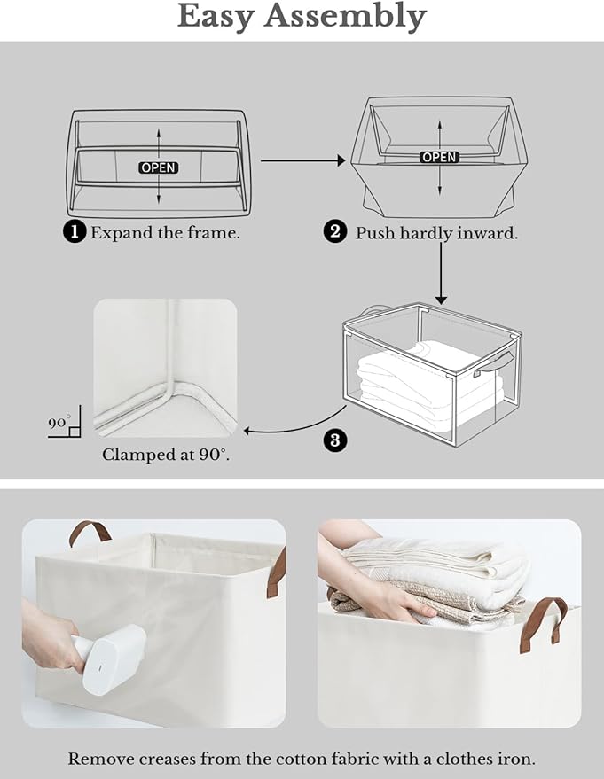 StorageWorks 45L Extra Large Fabric Storage Bins with PU Handles, Storage Baskets for Organizing, Large Laundry Basket, 2-Pack, Beige, 19" L X 13.25" W X 11" H