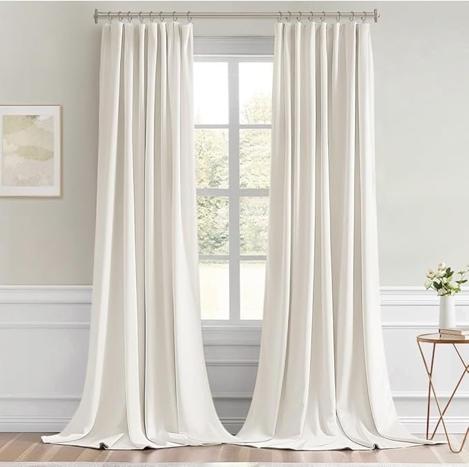 MIULEE Ivory Back Tab Blackout Curtains 102 Inch Long 2 Panels Set for Bedroom, Rod Pocket/Pinch Pleated Thermal Insulated Living Room Darkening Light Blocking Floor to Ceiling Drapes