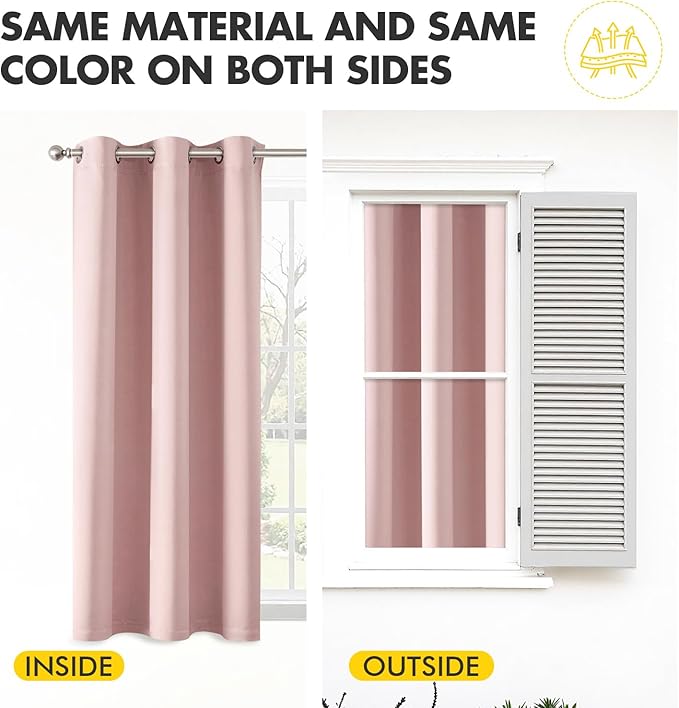 MIULEE Baby Pink Blackout Curtains - Bedroom Window Treatment Curtains Thermal Insulated Room Darkening Drapes for Living Room Kitchen Grommet Top Light Blocking Drapery, 40 x 48 Inches Long, 2 Panels
