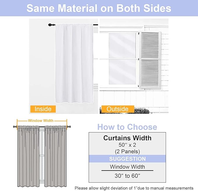 Simplebrand Ava Pure White Curtains for Patio 108 Inches Long 2 Panels Set, Room Darkening Window Treatment, Light Filtering Curtain Drapes, Soft Casual Rod Pocket Privacy Curtains, W50 x L108 Inch