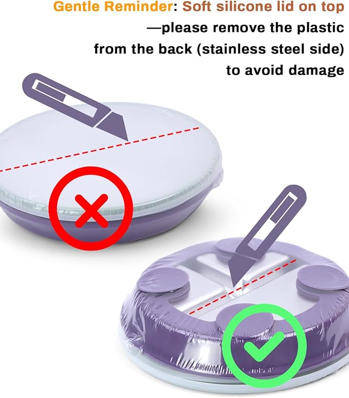 Stainless Steel Toddler Suction Plate with Lid, Deeper 9" Divided Plates with Removable Silicone Sleeves for Kids, Non Toxic & BPA Free | Unbreakable Baby Snack Dishes Set of 2,Pink & Beige