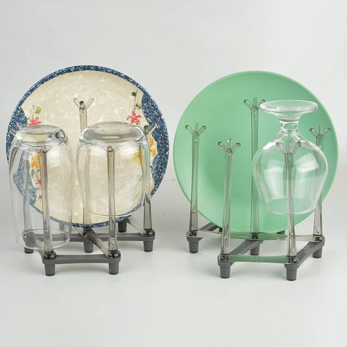 Retractable Cup Drying Rack, Drinking Glass Drainer Stand, Baby Bottle & Sports Bottle Draining Organizer, Countertop Mug Tree, Mugs Tea Cups Storage Rack with Non-Slip Bottom, PP Material, Gray-1 Pcs