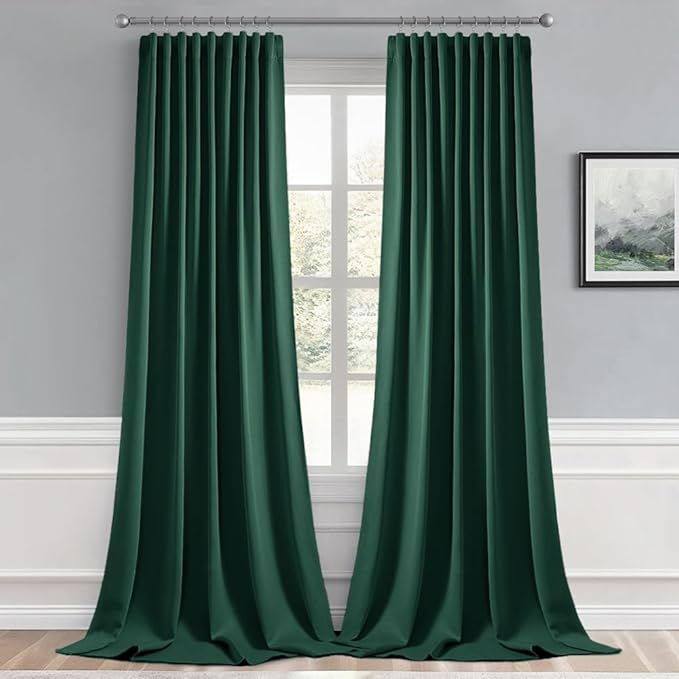 MIULEE Hunter Green Back Tab Blackout Curtains 102 Inch Long 2 Panels Set for Living Room Bedroom, Rod Pocket/Pinch Pleated Thermal Insulated Room Darkening Floor to Ceiling Window Drapes