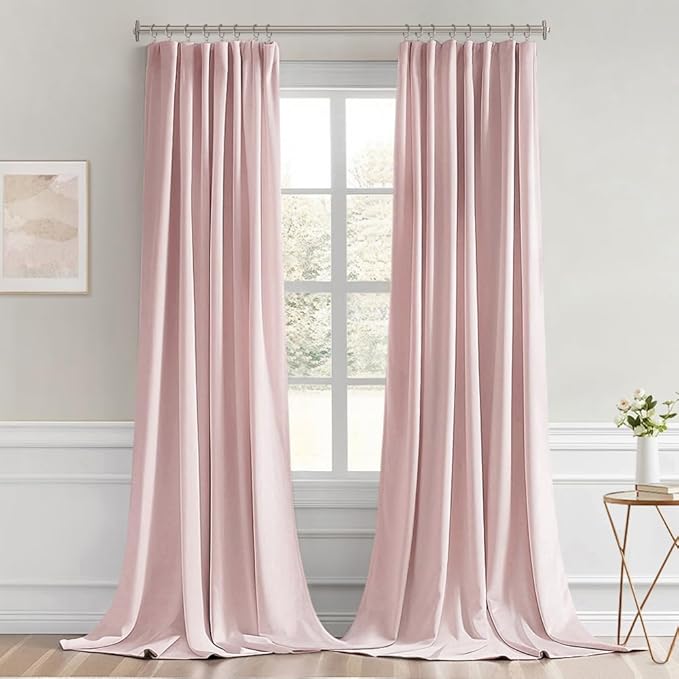 MIULEE Baby Pink Back Tab Blackout Curtains 96 Inch Long 2 Panels Set for Living Room Bedroom, Rod Pocket/Pinch Pleated Long Thermal Insulated Room Darkening Light Blocking Floor to Ceiling Drapes