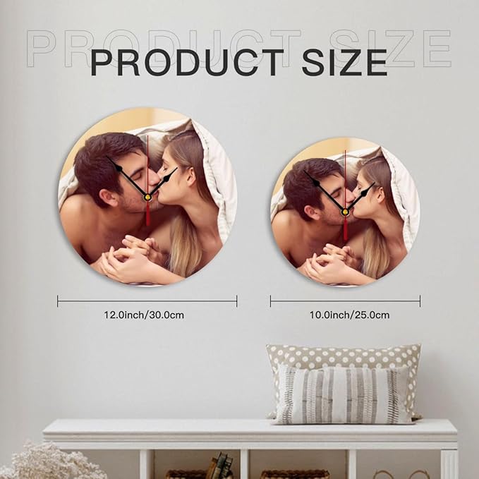 Generic Custom Clocks for Walls Personalized Clocks with Picture That PVC Customized Round Silent Clock for Living Room Wedding Friend Family Lover, 12inch-30cm
