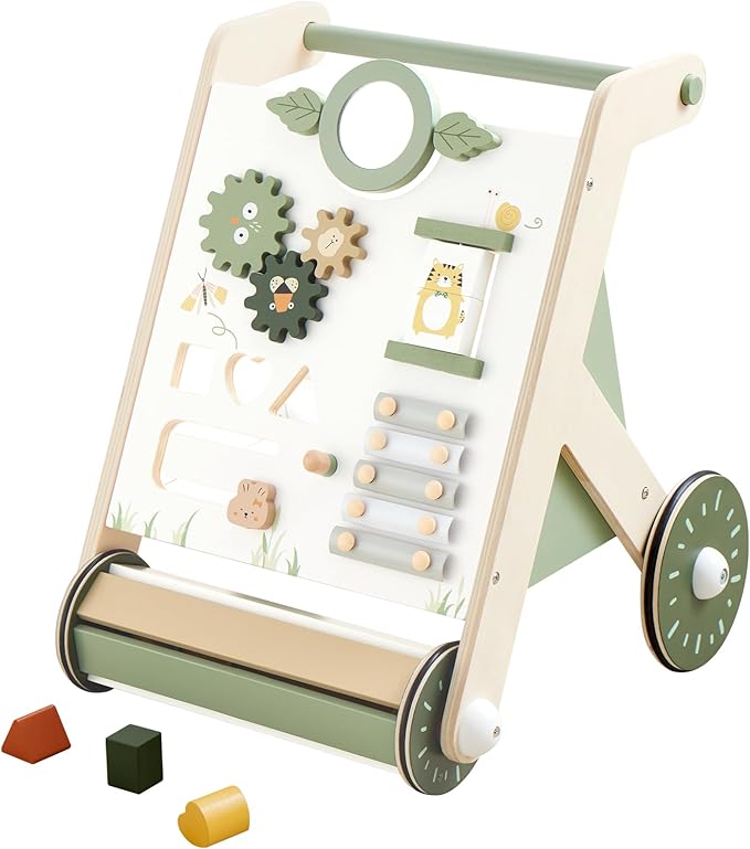 Beright Wooden Baby Walker with Roller Upgraded, Push and Pull Learning Activity Walker, Multi-Functional Kidsā Activity Toys, Develops Motor Skills & Stimulates Creativity, Green