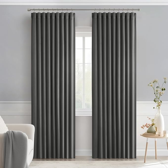 MIULEE Back Tab Grey Blackout Curtains 84 Inch Length 2 Panels Set for Living Room Bedroom Privacy, Rod Pocket/Pinch Pleated Thermal Insulated Room Darkening Light Blocking Curtains 84 Inches Long
