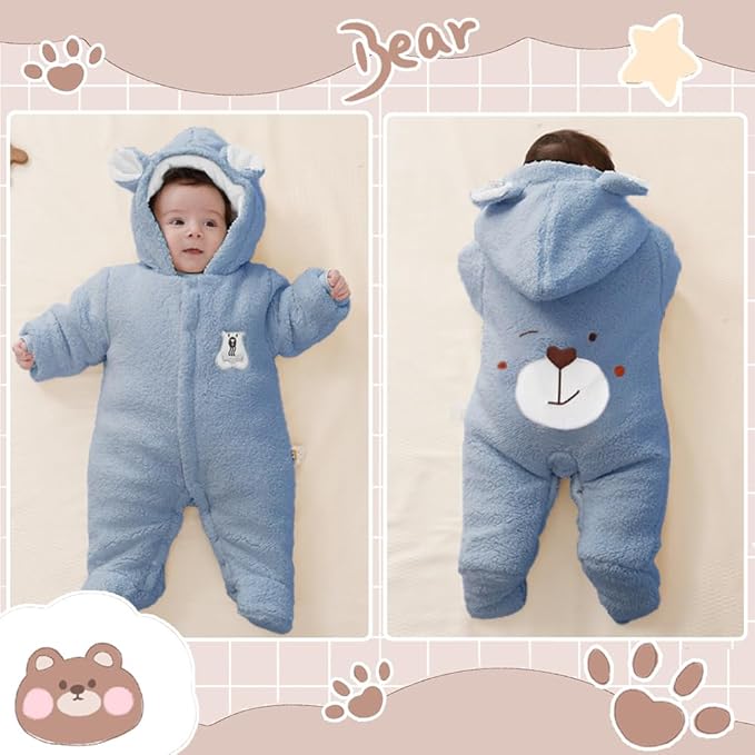 XIFAMNIY Newborn Fleece Footie Jumpsuit Hooded Warm Thicken Winter Outwear Snowsuit for Baby Girls and Boys