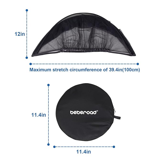 Beberoad Love Universal Baby Car Seat Mosquito Net - Breathable Mesh Cover with 2-Way Zipper for Infant Protection(Black)