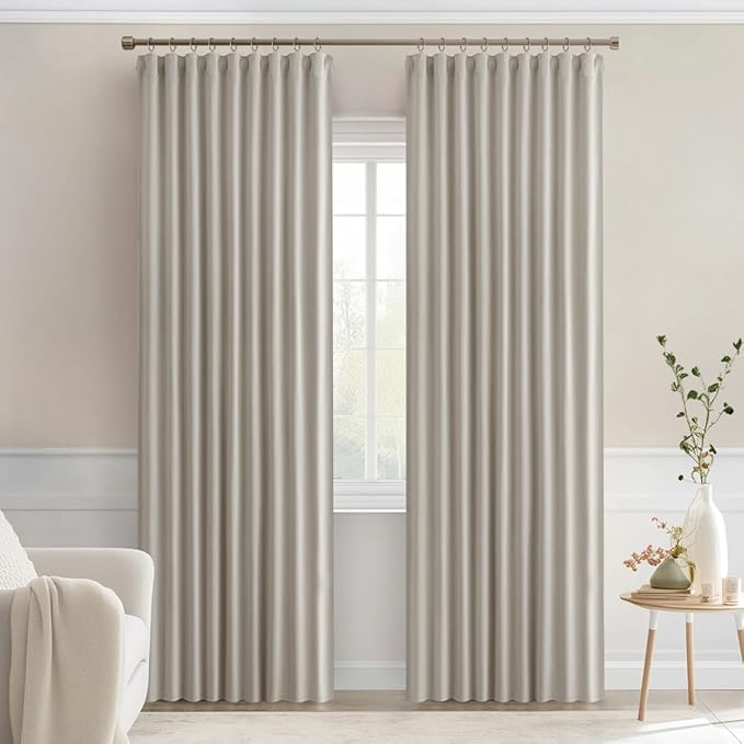 MIULEE Natural Back Tab Blackout Curtains 72 Inches Long 2 Panels Set for Living Room Bedroom Privacy, Rod Pocket/Pinch Pleat Thermal Insulated Room Darkening Pleated Light Blocking Drapes