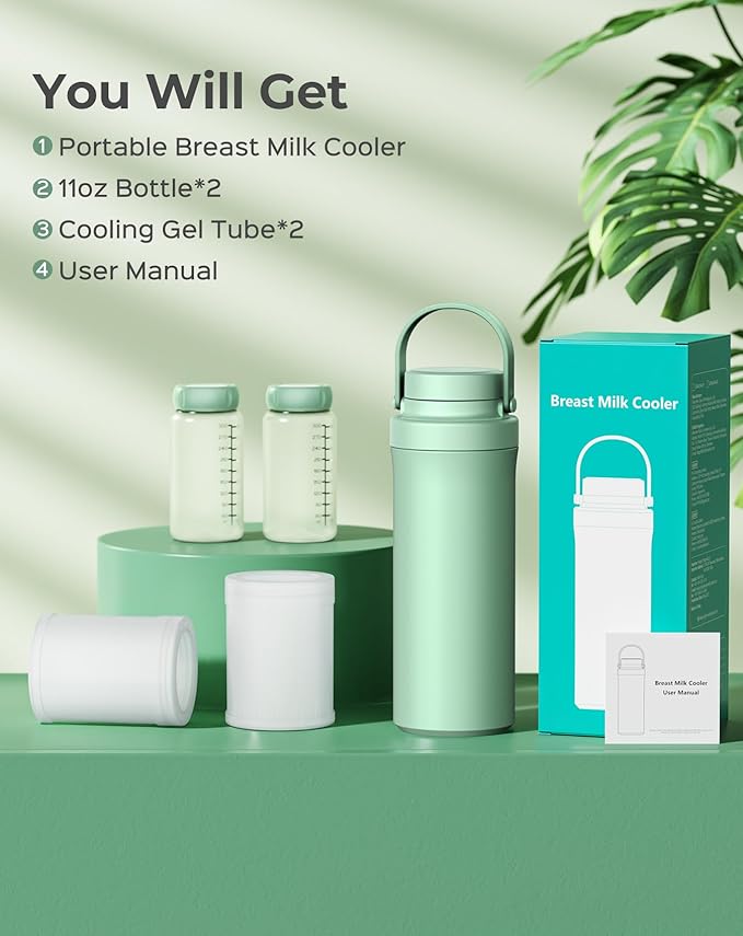 Xaproo 22oz Breast Milk Cooler Bottle, Portable Milk Cooler for Breastmilk with 360° Total Cooling for 24 Hours, Breastmilk Chiller with 2pcs Baby Bottles, Breastfeeding Essentials for Baby, BPA-Free