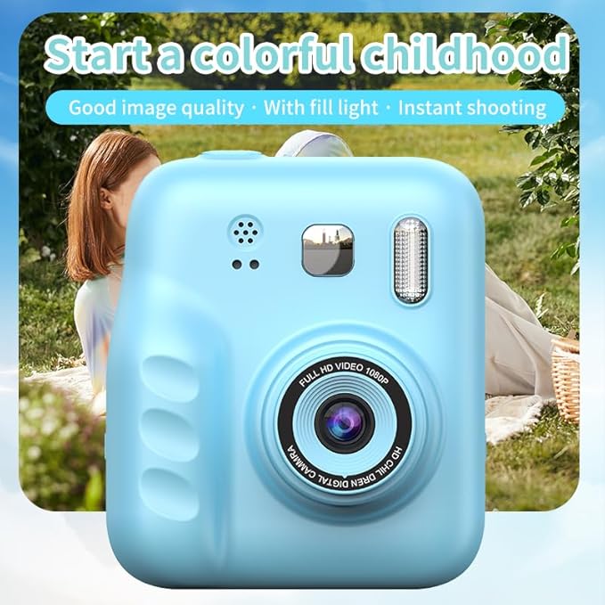 Instant Print Camera for Kids, 2.0" IPS Screen with Video Recording, 32GB Expandable, 1800mAh Battery, Includes 40+ Zink Paper, Birthday Gift for Girls Boys Age 3-12