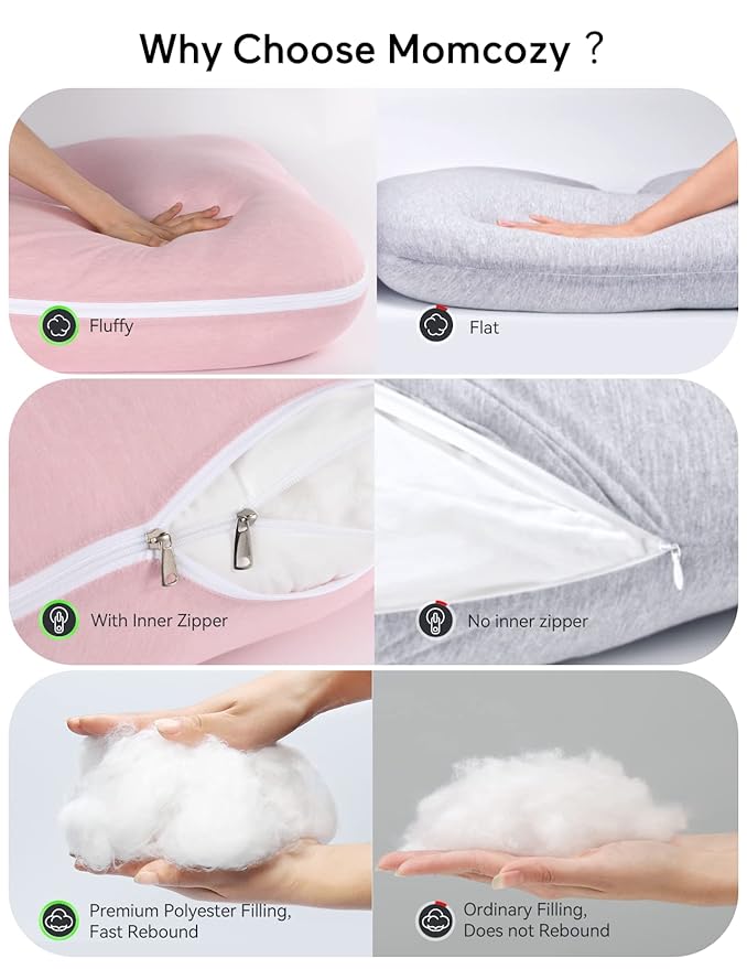 Momcozy Pregnancy Pillows for Sleeping, U Shaped Full Body Maternity Pillow for Side Sleeping - Support for Back, Legs, Belly, HIPS, 57 Inch, Pink