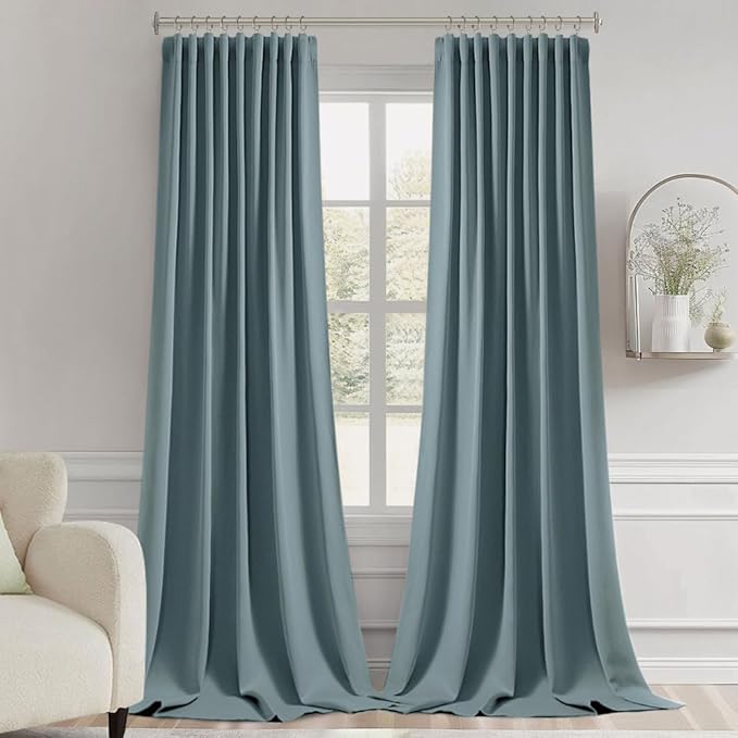 MIULEE Greyish Blue Back Tab Blackout Curtains 102 Inch Long 2 Panels Set for Bedroom, Rod Pocket/Pinch Pleated Thermal Insulated Living Room Darkening Light Blocking Floor to Ceiling Drapes