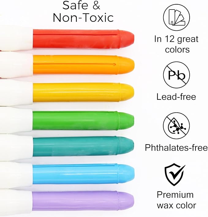 Lebze Washable Jumbo Crayons for Toddlers, 24 Colors Non Toxic Crayons Set, Large Baby Crayons Kids, Gift for Boys and Girls Flower Monaco