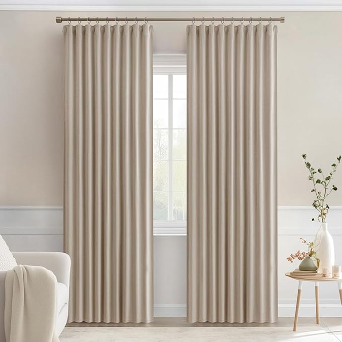 MIULEE Taupe Back Tab Blackout Curtains 72 Inches Long 2 Panels Set for Living Room Bedroom Privacy, Rod Pocket/Pinch Pleat Thermal Insulated Room Darkening Pleated Light Blocking Drapes