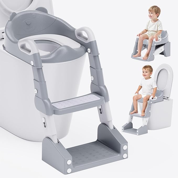 Potty Training Seat, 3-in-1 Toddler Toilet Seat with Step Stool Ladder, Splash Guard Anti-Slip Pad, Foldable Potty Chair with Soft Cushion for Toddler Kids Boys Girls