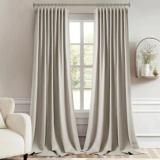 MIULEE Stone Back Tab Blackout Curtains 72 Inches Long 2 Panels Set for Living Room Bedroom Privacy, Rod Pocket/Pinch Pleat Thermal Insulated Room Darkening Pleated Light Blocking Drapes