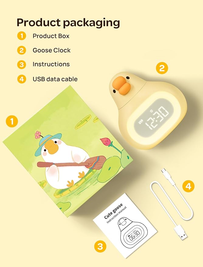MASHI Goose Alarm Clock with Night Light, ok to Wake Clock for Kids, Cute Goose Night Light, Snooze, Toddler Sleep Training Clock,Gift for Kids Girls Boys Teens Birthday Room Decor