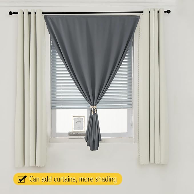 Magic Tape Stick On Curtains Window Shades Pull Down Blackout Window Cover Blackout Curtains for Bedroom No Drillng Self Adhesive Curtains No Rod Small Curtain, 47" W X 71" L, Grey, 1 Panel
