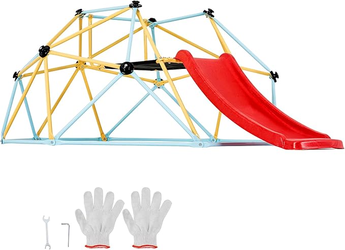 VEVOR Climbing Dome, 8FT Geometric Dome Climber with Slide, Jungle Gym Supports 600LBS and Easy Assembly for Kids 3 to 9 Years Old, with Climbing Grip, Outdoor and Indoor Play Equipment for Kids