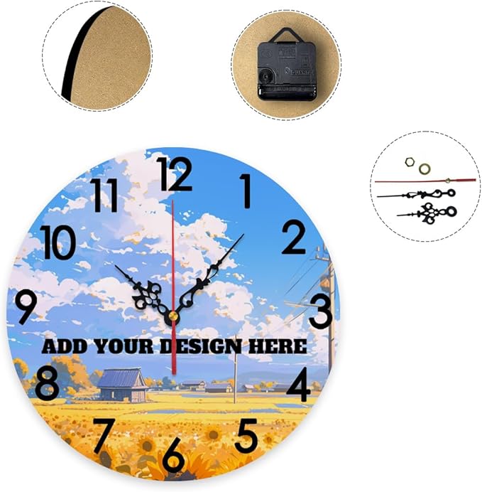 Generic Custom Wall Clock Personalized Picture Hanging Time Clocks Silent Non Ticking Round Decoration for Kitchen Creative, 12x12Inch