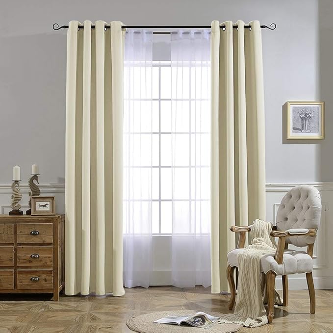 NICETOWN Beige Bedroom Curtains 72 inches Long, Grommet Room Darkening Thermal Insulated Window Treatment Room Darkening for Bedroom/Home Office, 2 Panels, W37 x L72