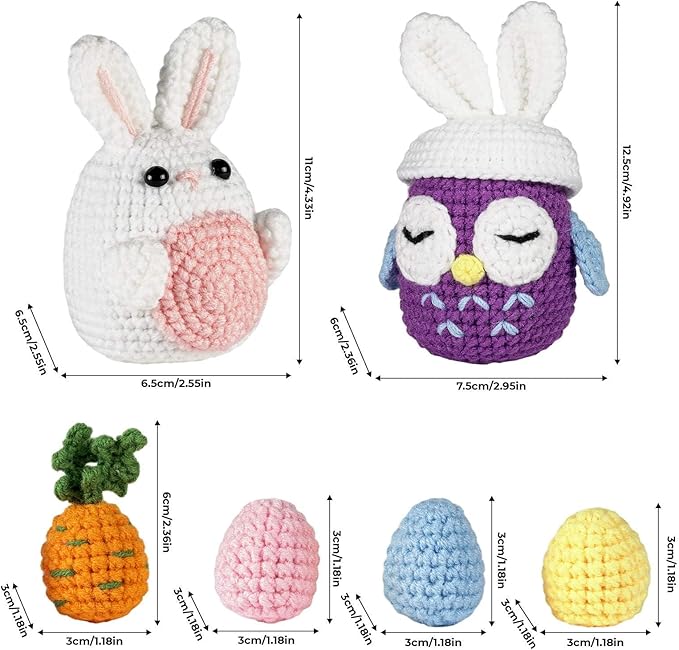 yhwsymgmho Crochet Kit for Beginners:2pcs Animals Crochet Starter Kits with Step-by-Step Video Tutorials,Easy Knitting Set for Adults Kids,DIY Crocheting Doll Gift(Bunny and owl)