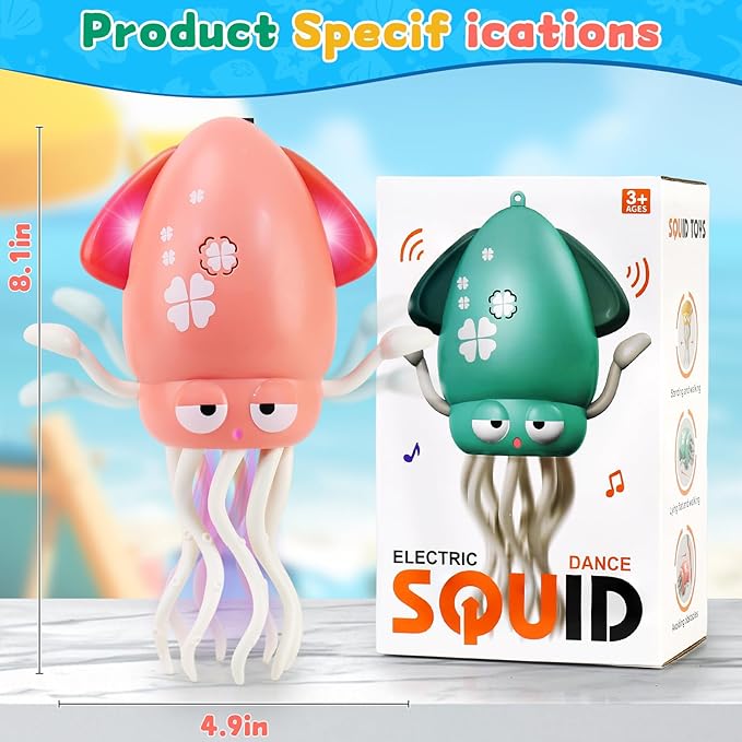 USB Rechargeable Dancing Octopus Baby Toy - Electric Crawling & Tummy Time Toy, Magical Musical Squid, Stress-Relief Desk Decor - Birthday for Kids Ages 1 2 3 4 5 6 Girls (Pink)