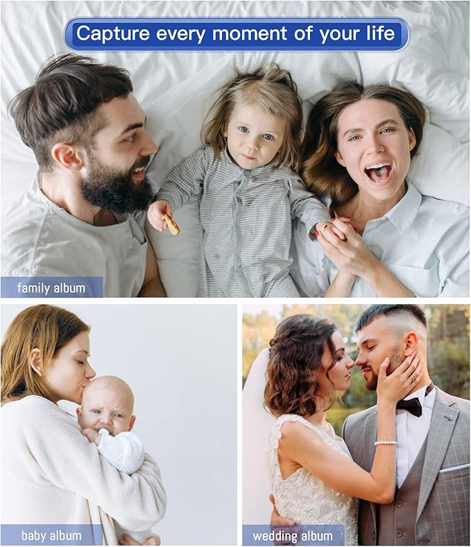 popotop Photo Album Self Adhesive with Picture Display Window,60 Pages DIY Scrapbooking Supplies Kit for 4x6 10x12 Picture,Linen Cover Memory Book for Baby Wedding, with Scraper and Metallic Pen