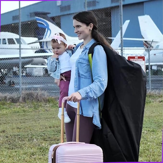 reperkid Large Stroller Bag for Airplane Travel, Black & Green, 47" H x 24" W x 15" D, Fits Most Large, Single, Double, Jogging Strollers – Premium Waterproof Cover, Adjustable Shoulder Straps