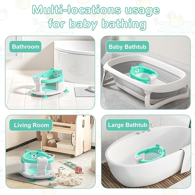 Baby Bath Seat for Babies 6 Months & up, Non-Slip Toddler Bath Seats for Babies Sitting Up, Safe Infant & Newborn Bathtub Chair with 4 Suction Cups & Soft Cushion for Shower,Mint