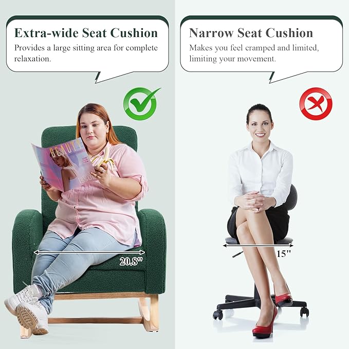 NIOIIKIT Oversized Nursery Rocking Chair, Teddy Upholstered Glider Chair with Footrest, Large Glider Rocker with Side Pocket, Rocking Accent Chair, Glider Recliner for Living Room (Green Teddy)