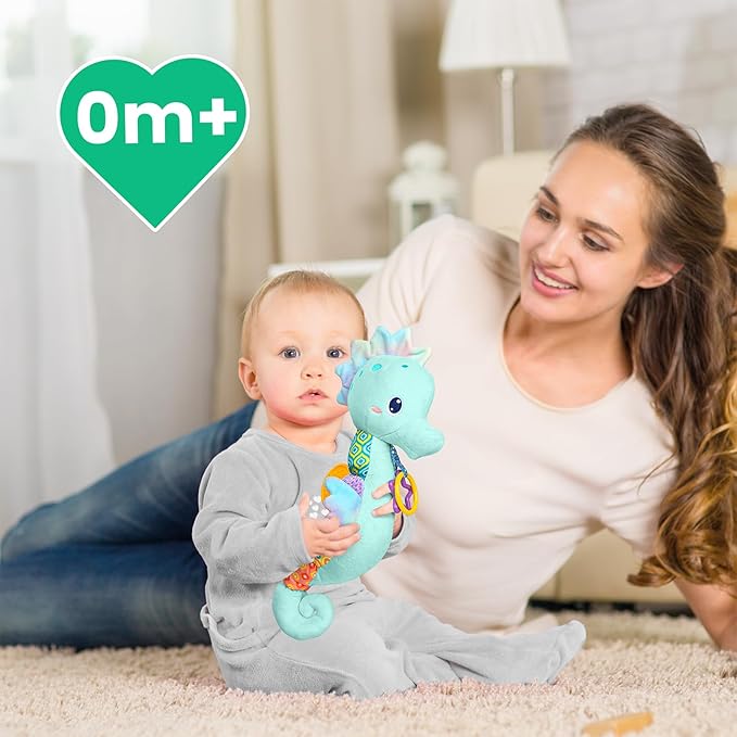 Sumobaby Infant Baby Musical Stuffed Animal Activity Soft Toys with Multi-Sensory Crinkle, Rattle and Textures, for Tummy Time Newborn 0-3-6-12 Months Boys, Girls, Seahorses, Blue