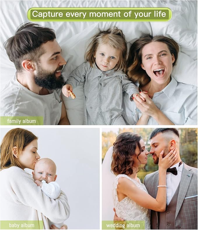 Popotop Photo Album Self Adhesive with Picture Display Window,60 Pages DIY Scrapbook Album for 4x6 8x10 Picture,Linen Cover Memory Book for Baby Wedding, with Scraper and Metallic Pen