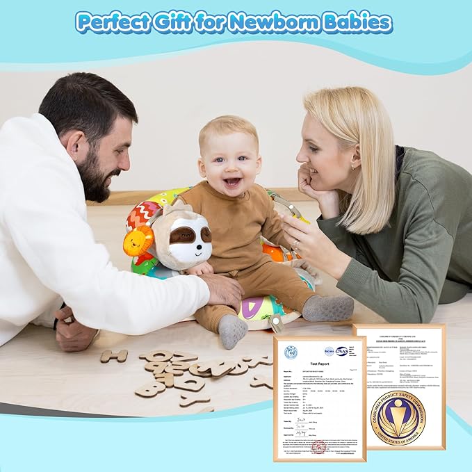 URMYWO Tummy Time Mat - 4 in 1 Cozy Tummy Time & Seated Support Pillow, Tummy Time Pillow for Newborn 0-12 Months, Infant Baby Sit Me Up Floor Seat Early Sensory Development Gifts Tummy Time Play Toys