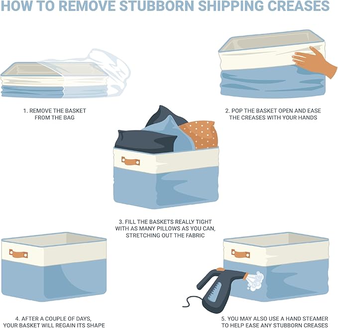 OrganiHaus Large Fabric Storage Baskets for Shelves 3 Pack | 15x11 inches Closet Bins Cloth Cubes Linen Organizers Basket - White Basket