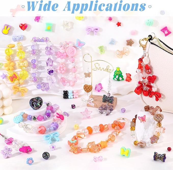 Assorted 170-230PCS Red Acrylic Beads for Bracelet Making, Flower Bow Butterfly Candy GummyBear Aesthetic Bracelet Charms,Cute Beads for Jewelry Making DIY Necklace Keychain Phone Charm