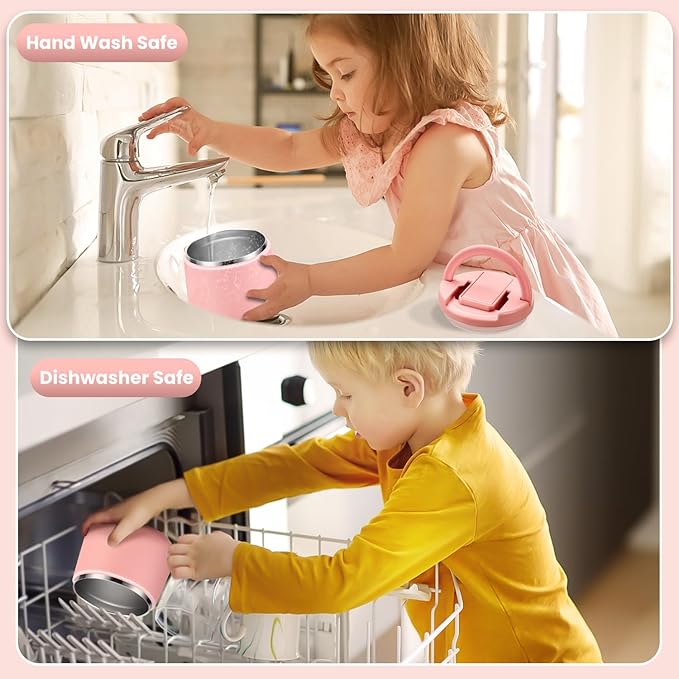 Soup Thermo for Hot Food Kids 14oz Lunch Containers with Buckle Lid Wide Mouth Hot Food Jar Vacuum Insulated Stainless Steel Bento Box Leakproof with Spoon(Pink)