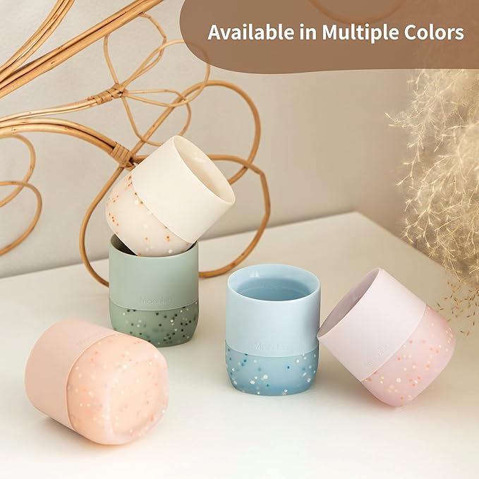 Moonkie Silicone Baby Cup 4 Months+ | Open Training Drinkware for Infants with Confetti Sprinkles | Baby-Led Weaning Essential | 2 oz (Soft Lilac, 1 Pack)