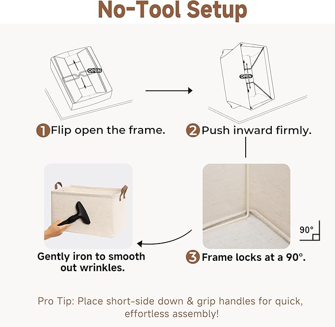 StorageWorks Storage Bins, Shelves Baskets for Organizing, Fabric Closet Organizers with Handles, Metal Frame, Beige(Cotton-linen), 2-Pack