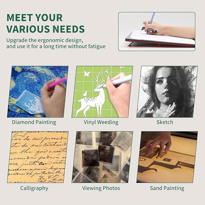 HIUKCOLED A3 Built-in Tilt Stand Light Tracing Box, 6-level&Stepless Dimmable Adjustable Brightness Light Pad with 3 Colors,Battery Powered LED Light Board for Drawing,Diamond Painting,Sketching,X-Ray