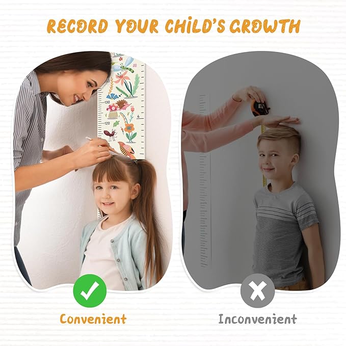 Personalized Name Growth Chart for Wall, Flower Birds Canvas Height Chart for Kids Baby Child Toddler Boys Girls, Canvas&Wood Growth Chart for Wall Room Nursery Decor,Easy Care