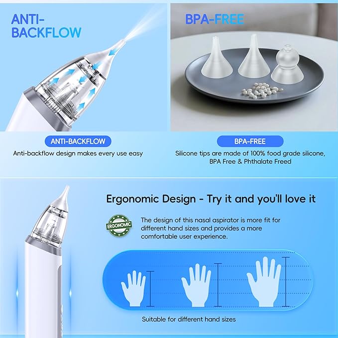 Nasal Aspirator for Baby, Electric Nose Sucker for Baby & Toddler, Congestion Relief with 3 Levels Suction,Soothing Light & Nursery Rhymes