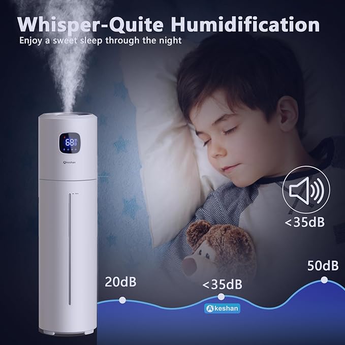 Large Humidifiers for Bedroom, 9L/2.5Gal Ultrasonic Cool Mist, Easy Clean with 350ML/H Large Mist Speed, Quiet Tower, Suitable for Kids Room Plant Yoga (White)