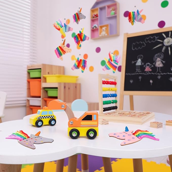 Geelin 24 Pcs Christmas Wooden Horse Craft Western Ornament Unfinished Wooden Cutouts Horse Painting Kit Unicorn Ornament DIY Cowboy Craft Paint Your Own Art for Christmas Party Favors(Unicorn)