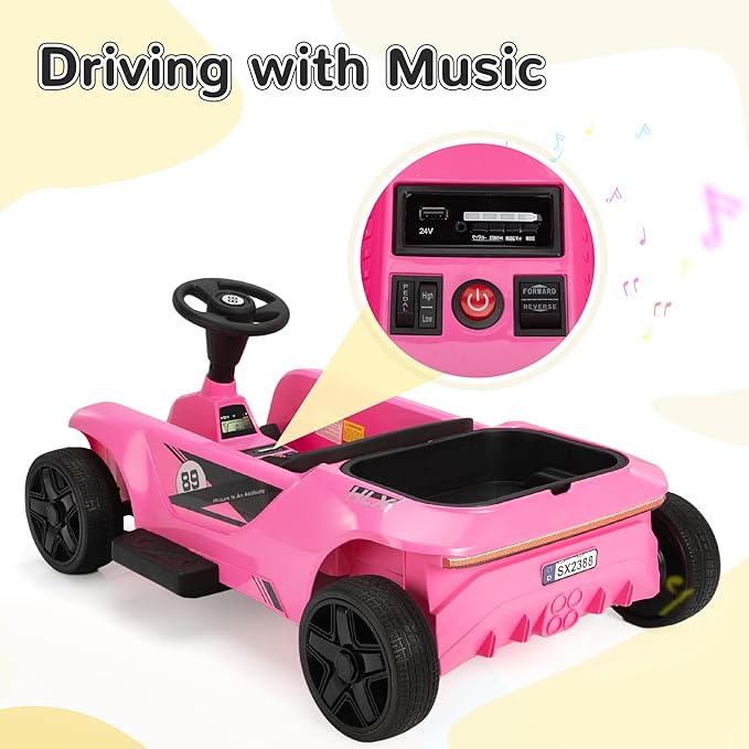 TOBBI 24V 2 Seater Kids Go Kart Ride On Toy Car, Battery Powered Electric Vehicles with Parent Remote/Trunk/Soft Start/Safety Belt/Music/Max Load 198 LBS for Toddlers 3-8 Years