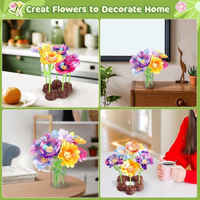 TingingYuli Arts and Crafts Kit for Kids Ages 4-8,Flower Bouquet Toys,DIY Flower Market Toys,Build Your Bouquet,Educational Christmas Birthday Gifts for 3 4 5 6 7 8 9 Year Old Girls-Rose