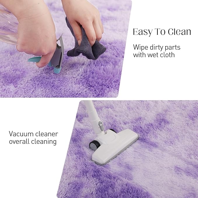 Plush Area Rug 4x5.8, Ultra Soft Rugs for Living Room, Fluffy Carpet Rugs for Bedroom, Non-Slip Indoor Rug for Nursery, Study Room, Playroom, Home Decor, Tie-Dyed Purple
